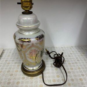 Elegant Floral Milk Glass Lamp with Gold Accents